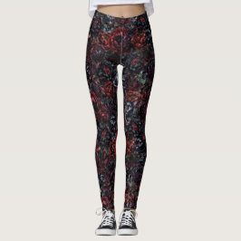 Leggings Gothic Black Cat & Dark Flowers Pattern