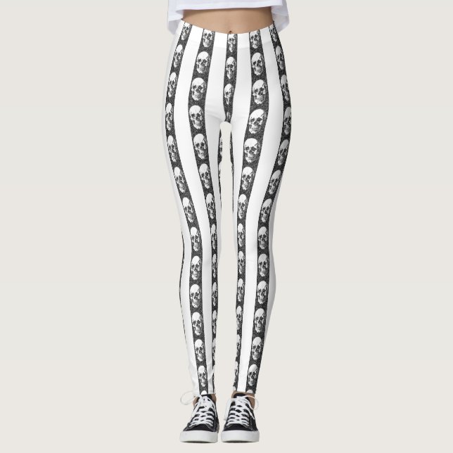 Leggings Gothic striped pattern with skulls (Anverso)
