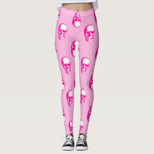 Leggings gótico cráneo rosa de halloween (Anverso)