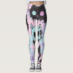 Leggings Gótico de Kawaii Pastel Cute Patchwork Gato asquer