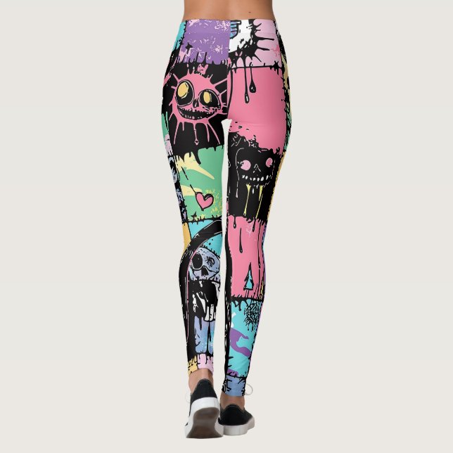 Leggings Gótico de Kawaii Pastel Cute Patchwork Gato asquer (Reverso)