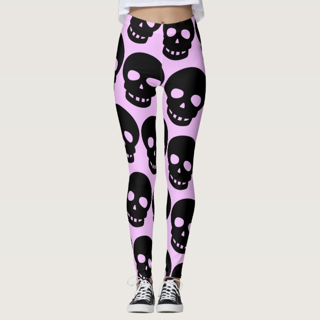 Leggings Gótico Pastel Estético Lilac Skulls Gran Impresión (Anverso)