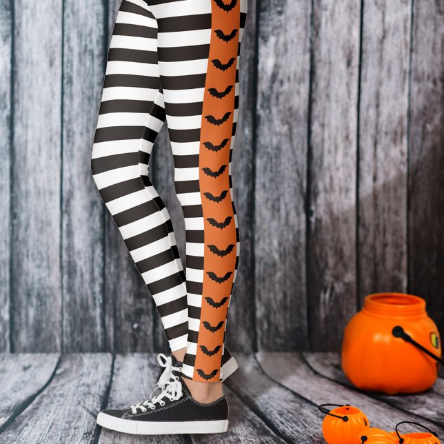 Leggings Gótico Stripes Naranja Banda de murciélago Hallowe (Subido por el creador)