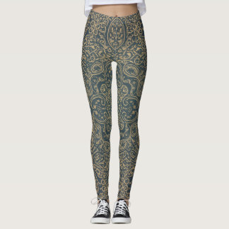 Leggings Grace Forest Green Lotus Paisley Artisan Pattern
