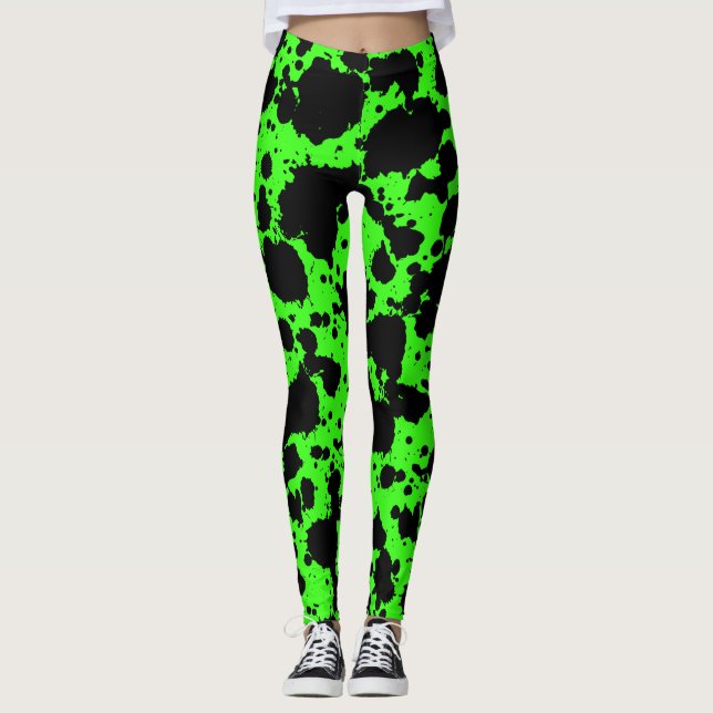 Leggings Graciosa escoba de pintura verde brillante y negra (Anverso)