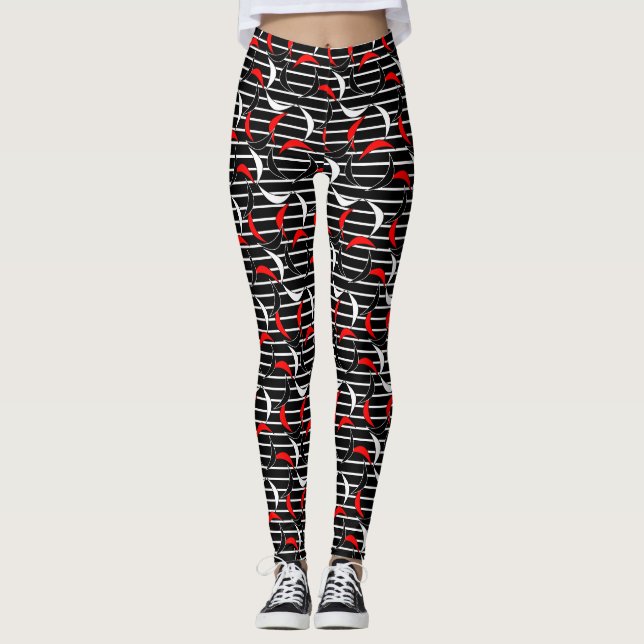 Leggings Graciosa franjas rojas blancas negras media luna (Anverso)