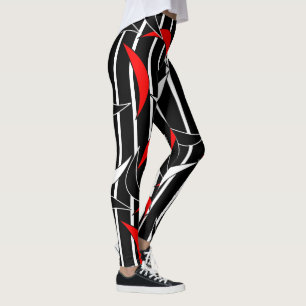 Leggings Graciosa franjas rojas blancas negras media luna