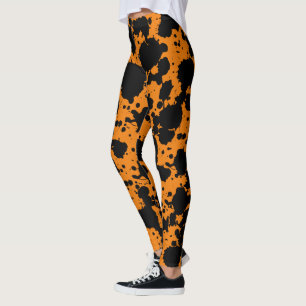Leggings Graciosa sensación de pintura negra y Naranja mode