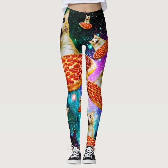 Leggings Gracioso gatito de pizza espacial (Anverso)