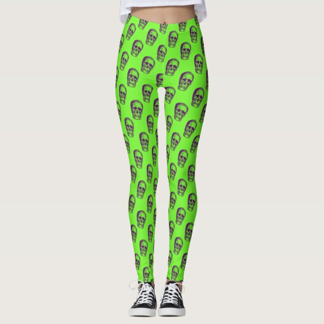 Leggings Gracioso Gyoga del Patrón Neon Green Skull de los  (Anverso)