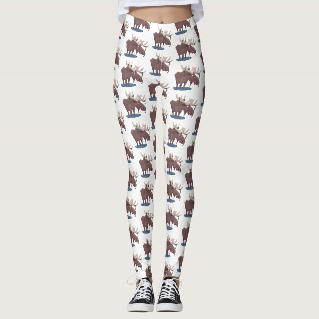 Leggings Gracioso ilustracion personalizado de alce feliz (Anverso)