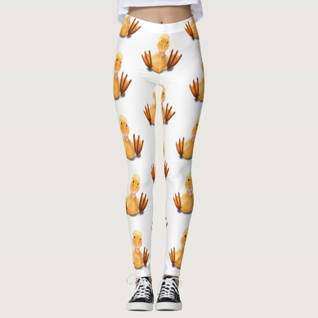 Leggings Gracioso pato amarillo juguetón Wink feliz Persona (Anverso)