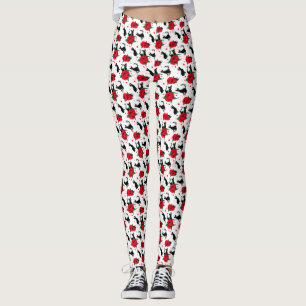 Leggings Gracioso Patrón de rosas rojas de latas negras ric