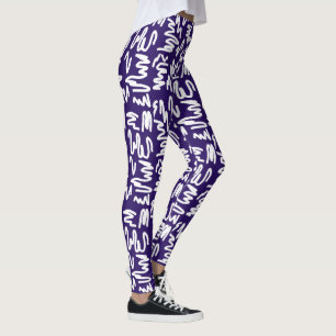 Leggings Gracioso Resumen Arte Leyendas Azul Blanco