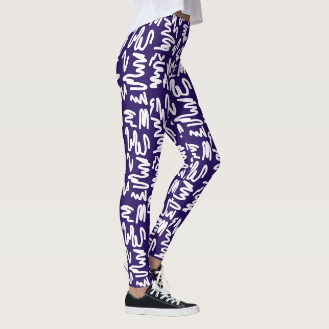 Leggings Gracioso Resumen Arte Leyendas Azul Blanco (Derecha)