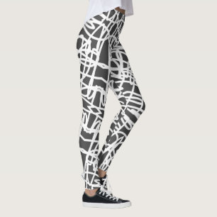 Leggings Gracioso Resumen Arte Leyendas Gris Blanco