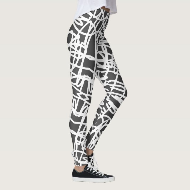 Leggings Gracioso Resumen Arte Leyendas Gris Blanco (Derecha)