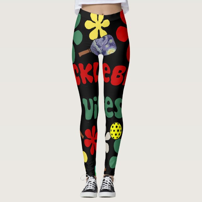 Leggings Gracioso Vibes de Baloncesto Retro Flores Arte (Anverso)