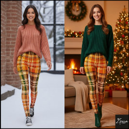 Leggings Gradiente Amarillo Verde de Cuadros Otoñal Cálido