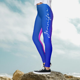 Leggings Gradiente Bicolor Azul Rosa de Letra Blanca de Mod