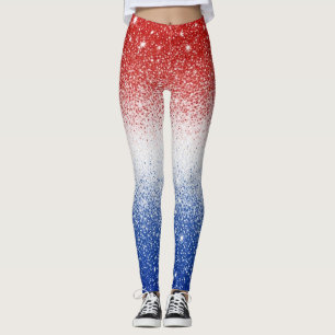 Leggings Gradiente Brillante Rojo Blanco Azul Día Patriótic
