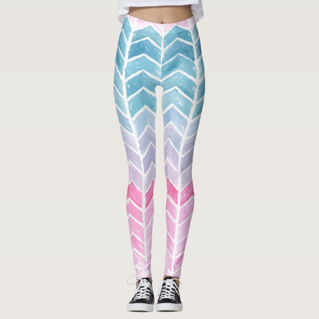 Leggings Gradiente Chevron: Patrón Herringbone de acuarela. (Anverso)