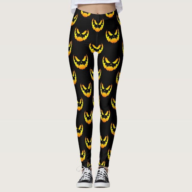 Leggings Gradiente de cara de calabaza Jack O Lantern (Anverso)
