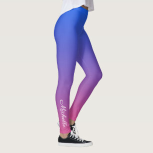 Leggings Gradiente de color azul y rosado personalizado