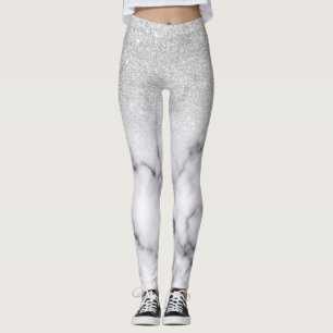 Leggings Gradiente de mármol Purpurina blanco plateado glam