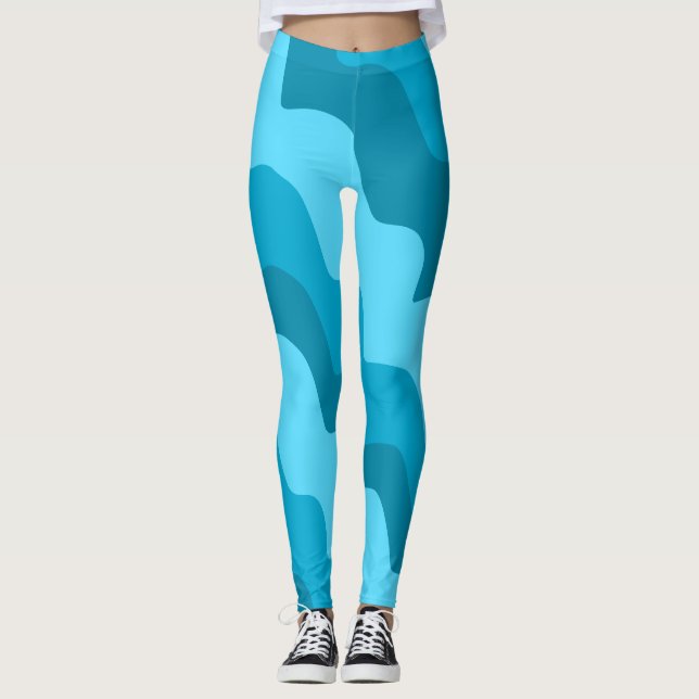 Leggings Gradiente de ondas oceánicas onduladas azules (Anverso)