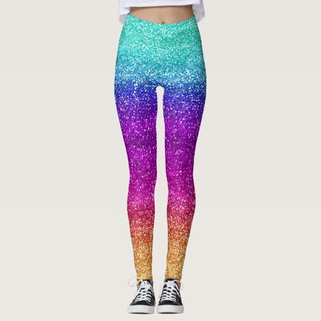 Leggings Gradiente de purpurina de arcoíris brillante (Anverso)
