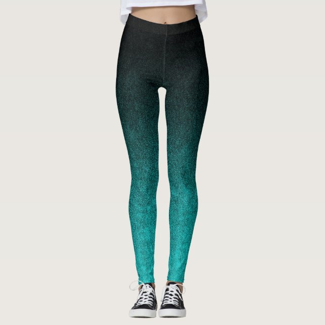 Leggings Gradiente de Purpurina negro y Aqua de otoño (Anverso)
