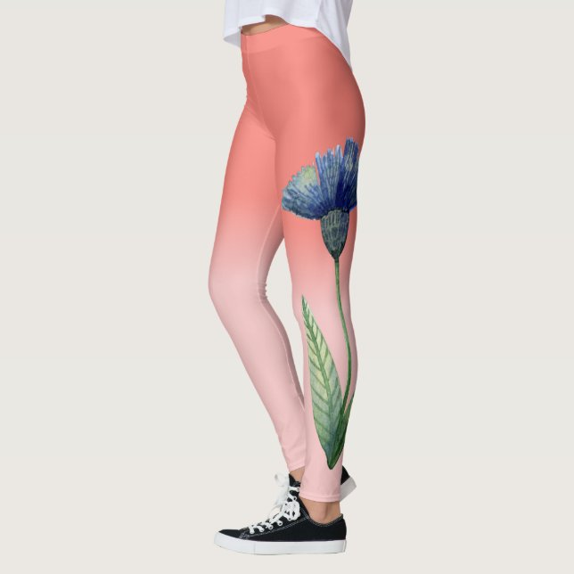 Leggings Gradiente de Rosa Té Coral con Flor Azul (Izquierda)