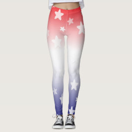 Leggings Gradiente rojo, blanco y azul con estrellas