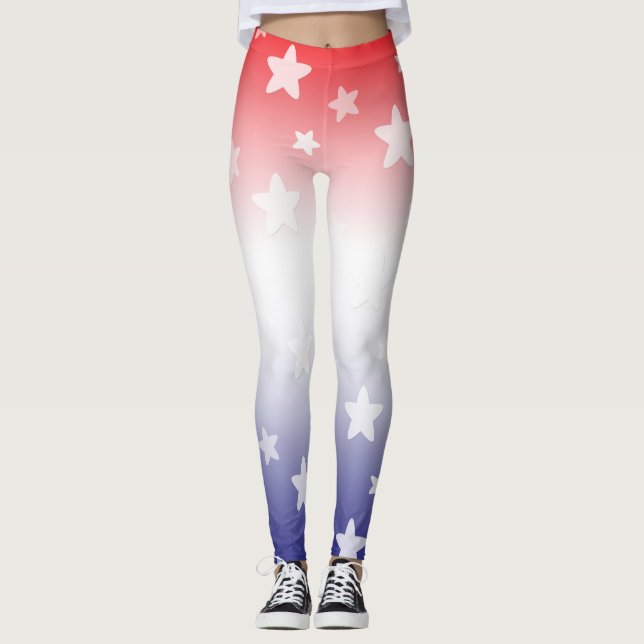 Leggings Gradiente rojo, blanco y azul con estrellas (Anverso)