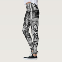 Leggings Graffiti Calle Urbana Arte Grunge Blanco Y Negro