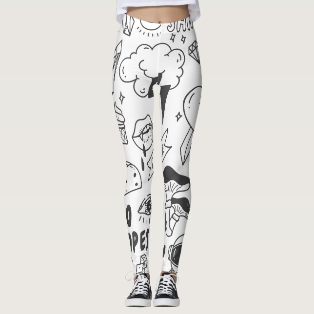 Leggings Graffiti lindo: Conjunto de arte Doodle. (Anverso)