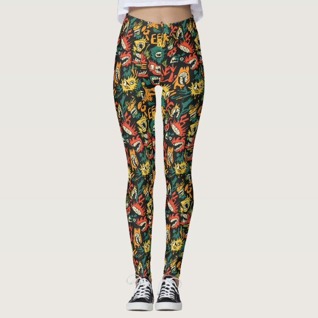 Leggings Graffiti Monstruo Eek Negro Halloween (1) (Anverso)