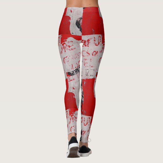 Leggings Graffiti rojo y blanco con esténcil africano (Reverso)