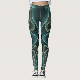 Leggings Gráfico de arte fractal geométrico Verde azulado m