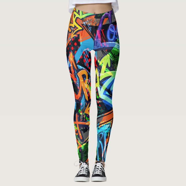 Leggings Grafiti brillante, diseño gráfico urbano. (Anverso)