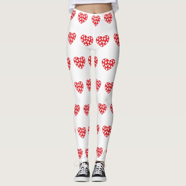 Leggings Gran corazón rojo con corazones pequeños (Anverso)