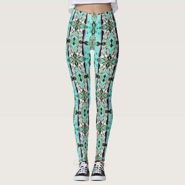 Leggings Gran espejo de algunos tonos aguamarina y gris (Anverso)