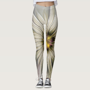 Leggings Gran Flor de Marfil, Arte Fractal Moderno Abstract