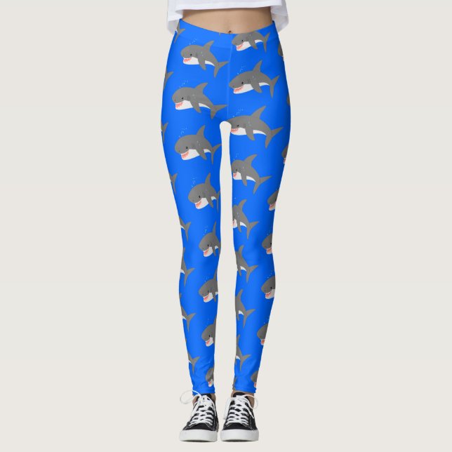 Leggings Gran ilustracion personalizado feliz de tiburón bl (Anverso)