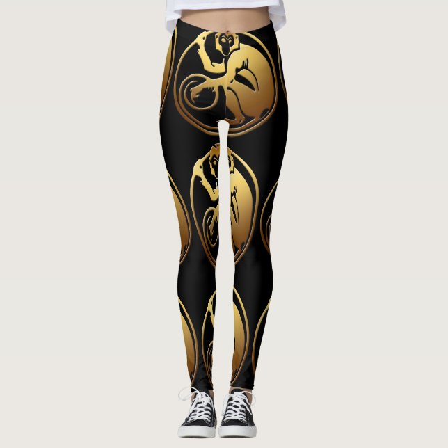 Leggings Gran Mono Dorado Año Chino Año Zodiaco Cumpleaños  (Anverso)