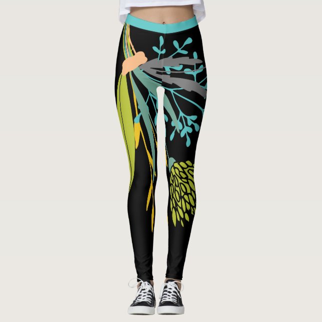 Leggings Gran negrita Lime Verde Azul Piernas Botánicas (Anverso)