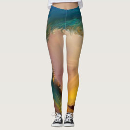 Leggings Gran ola con puesta de sol y giros abstractos