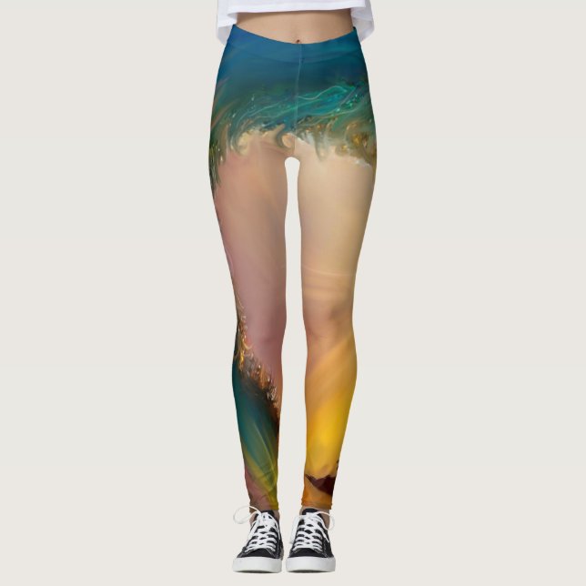 Leggings Gran ola con puesta de sol y giros abstractos (Anverso)