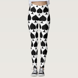 Leggings Gran patrón de reina de espadas negras en blanco